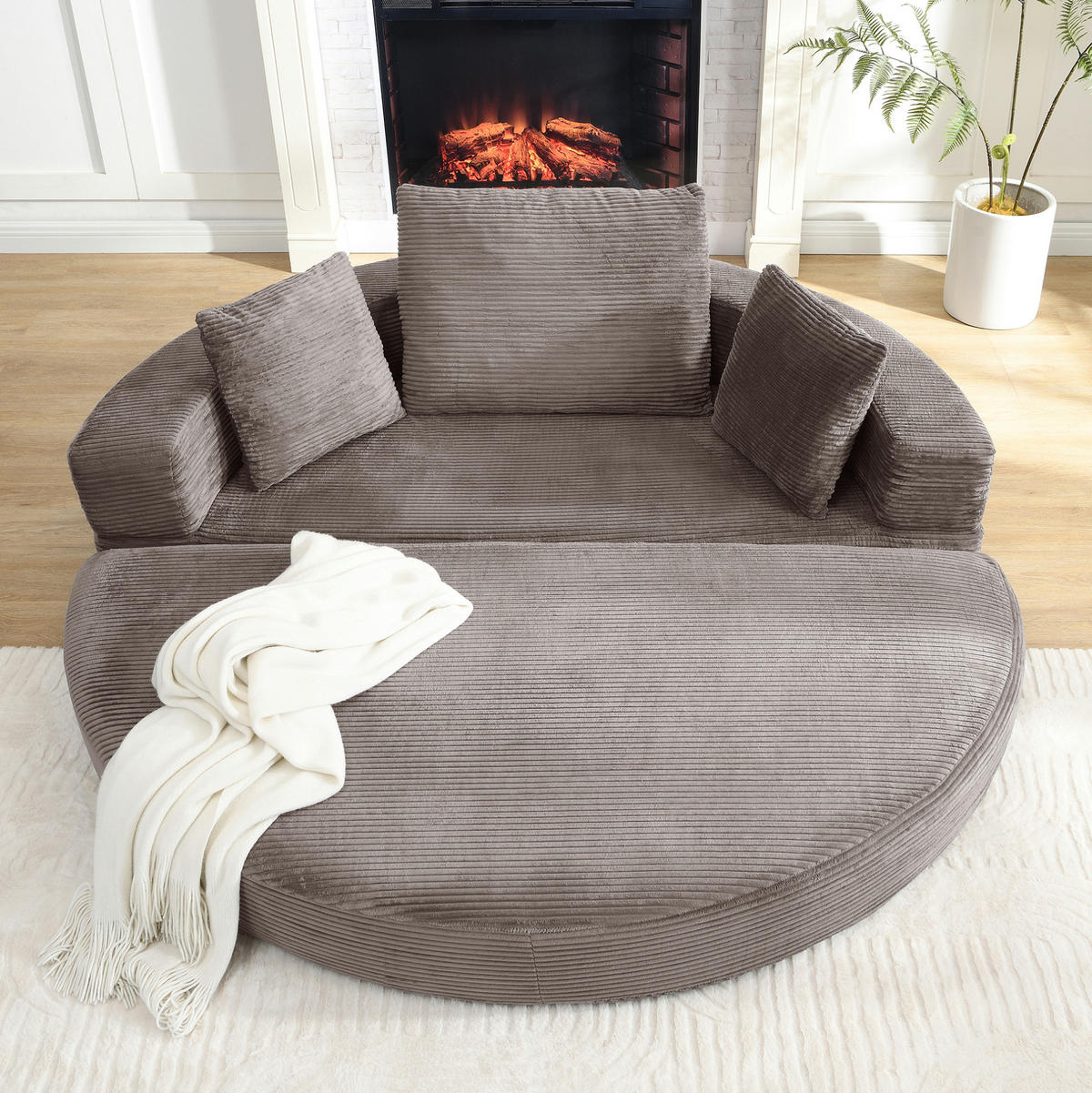 SOFABETT 2-in-1 oval 173x176 cm Cordstoff Brown Gray - Braun, Kunststoff (176/40/173cm) - Meubliv