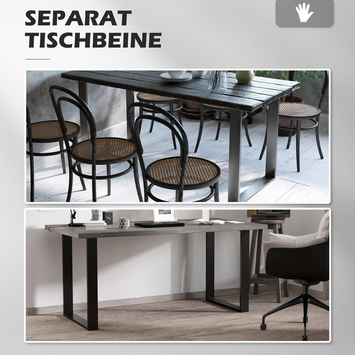 TISCHBEINE, 2er-Set Tischkufen, Schwarz - Schwarz, Metall (8/72/60cm) - HOMCOM