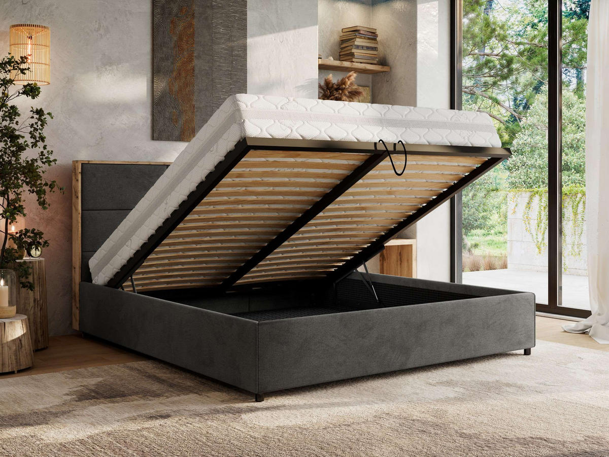 POLSTERBETT LERIO CLASSIC 160/200 - Dunkelgrau Velvet - ohne Matratze - Dunkelgrau, Textil (160/200cm) - MKS