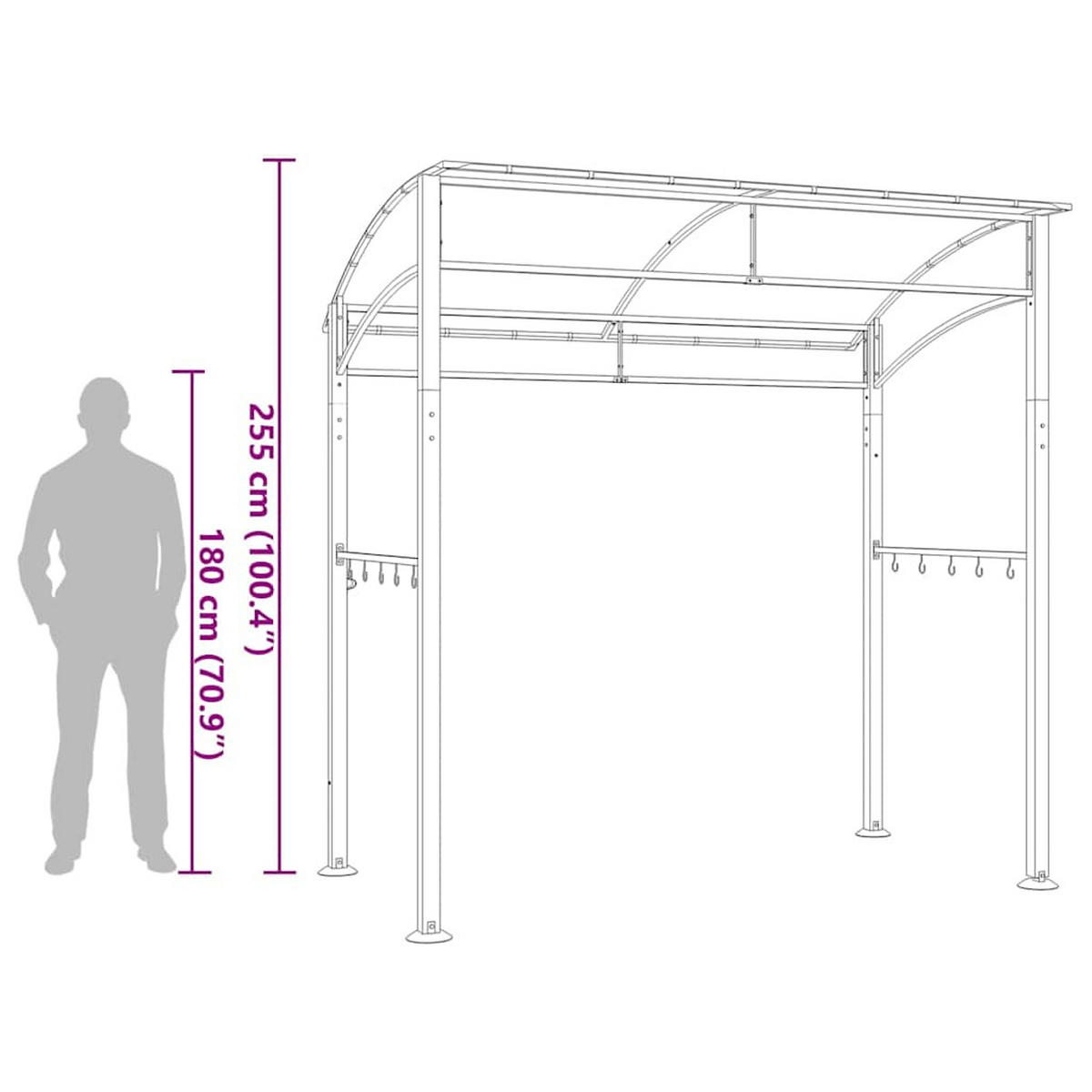 BBQ-PAVILLON 215/150/220 Cm Anthrazit Stahl - Anthrazit, Metall (215/220/150cm) - vidaXL
