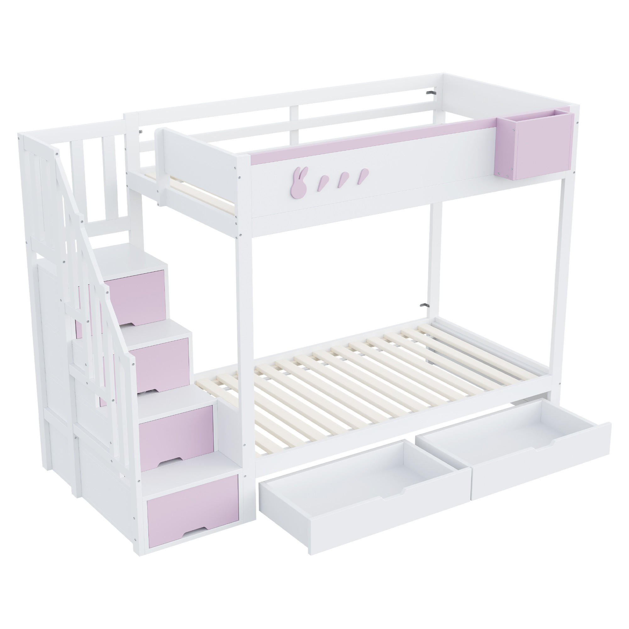 ETAGENBETT 90x200 Weiß/Rosa - Pink, Holz (90/200cm) - ComfortXL