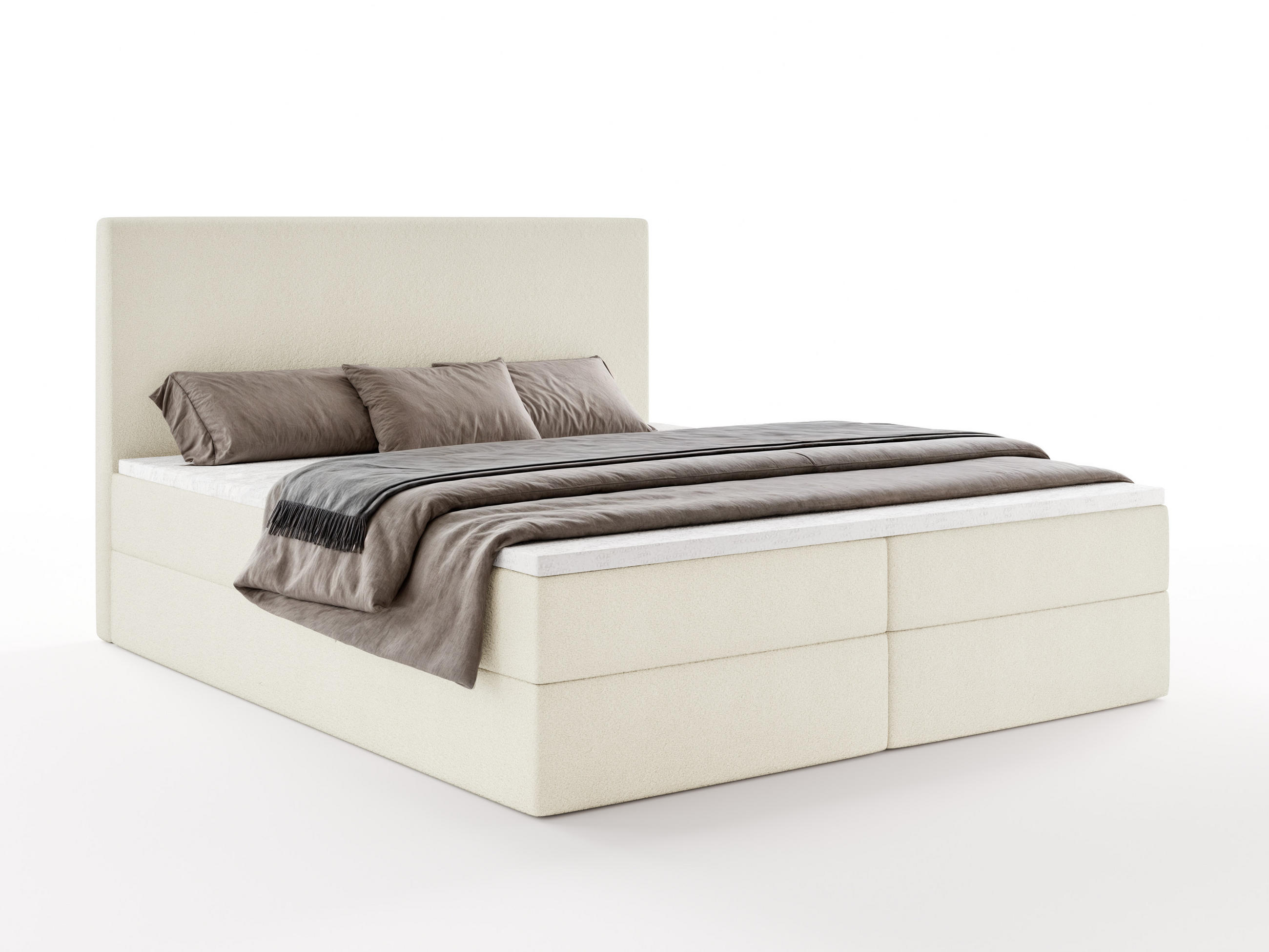 BOXBETT SENTO 140x200 cm mit Bettkasten, Bonell-Matratze H3 und Topper – Bouclé Creme - Creme, Textil (140/200cm) - Luxkor24