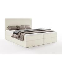 BOXBETT SENTO 140x200 cm mit Bettkasten, Bonell-Matratze H3 und Topper – Bouclé Creme - Creme, Textil (140/200cm) - Luxkor24