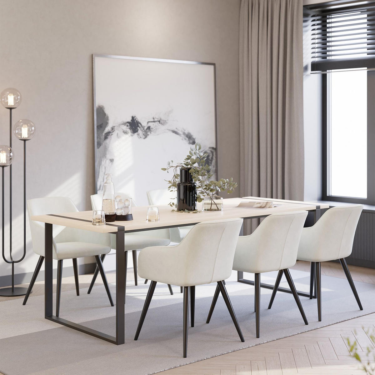 ESSZIMMERSTUHL 8er Set Marilyn 58 x 62 x 82 cm creme/schwarz - Creme/Schwarz, Textil (58/82/62cm) - tectake