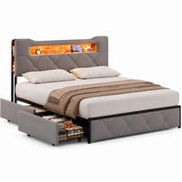 POLSTERBETT 140/200 cm Grau,mit LED-Beleuchtung und USB-Anschlüssen, Bettgestell mit Lattenrost - Naturfarben/Grau, Holz/Textil (140/200cm) - FURNISHINGS HOME