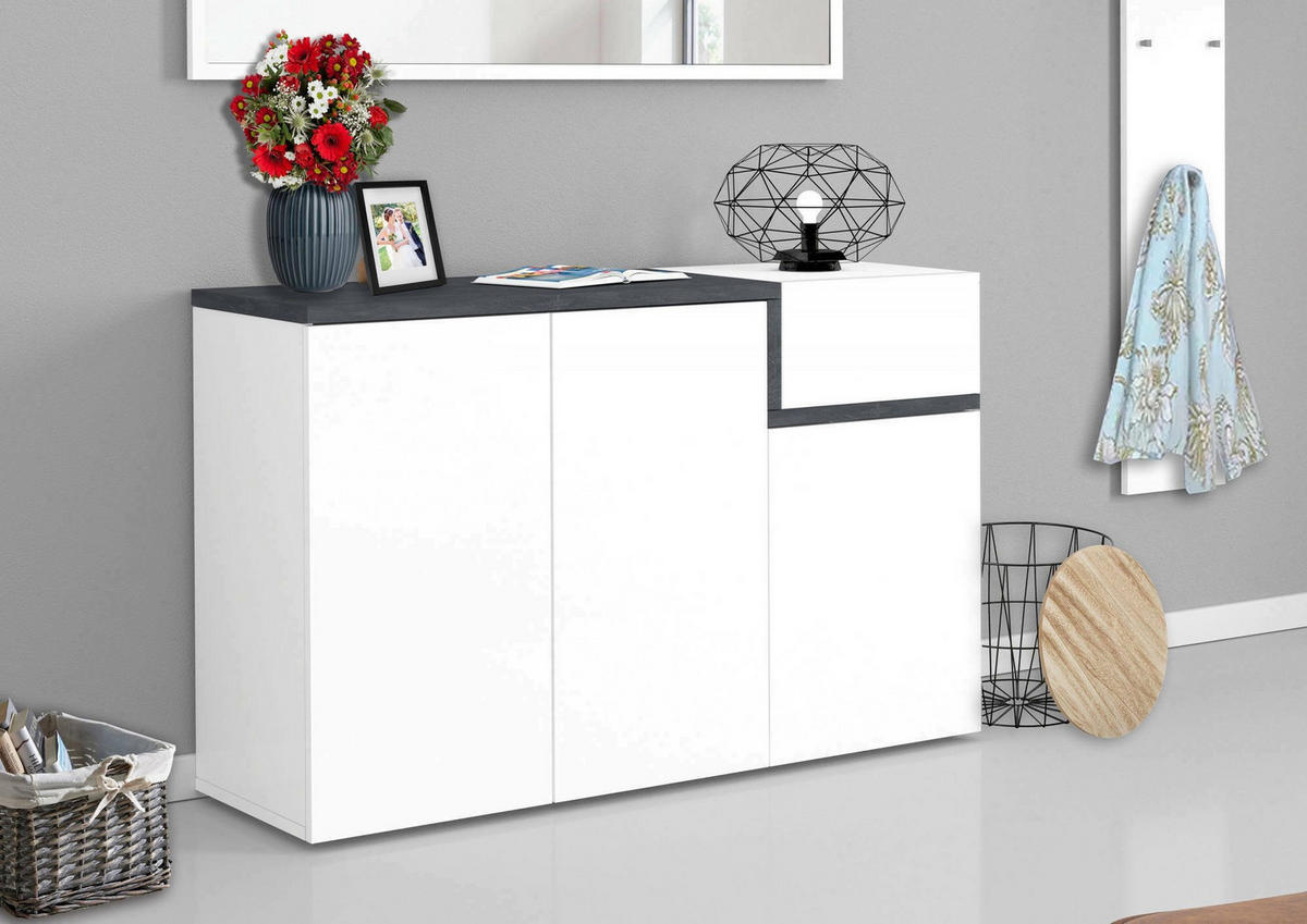 SCHUHSCHRANK Glänzendes Weiß, Schiefer 40/120/80 cm - Schieferfarben/Weiß, Holzwerkstoff (120/80/40cm) - DMORA