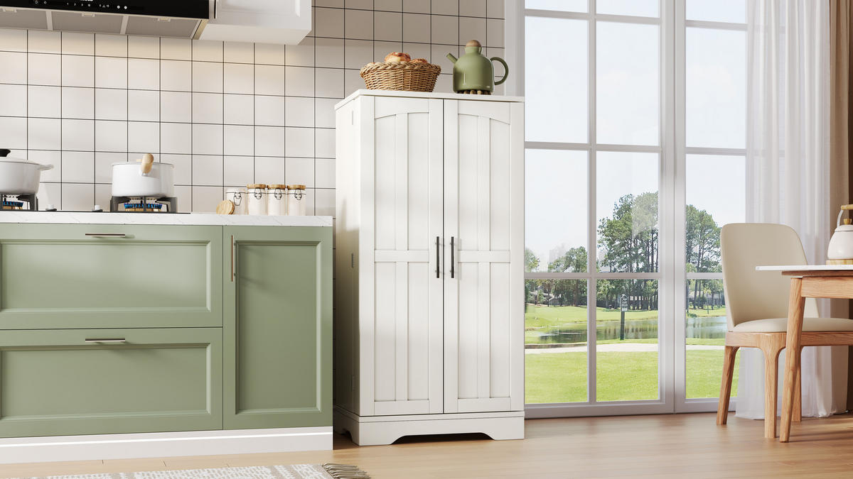 HOCHSCHRANK mit LED-Sensorlicht, 3D-Wellenmuster aus MDF, verstellbares Regal, 120/60/40 cm, Weiß - Weiß, Holzwerkstoff (60/120/40cm) - Redom