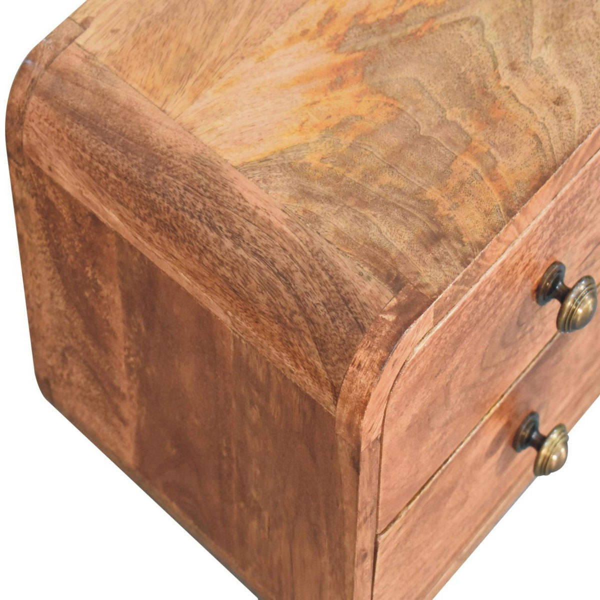 NACHTKASTEN Mini Geschwungen Honigkaramell Wandmontiert, 2 Schubladen, Dunkelbraun - Cognac/Messingfarben, Holz/Metall (30/25/25cm) - Artisan Furniture