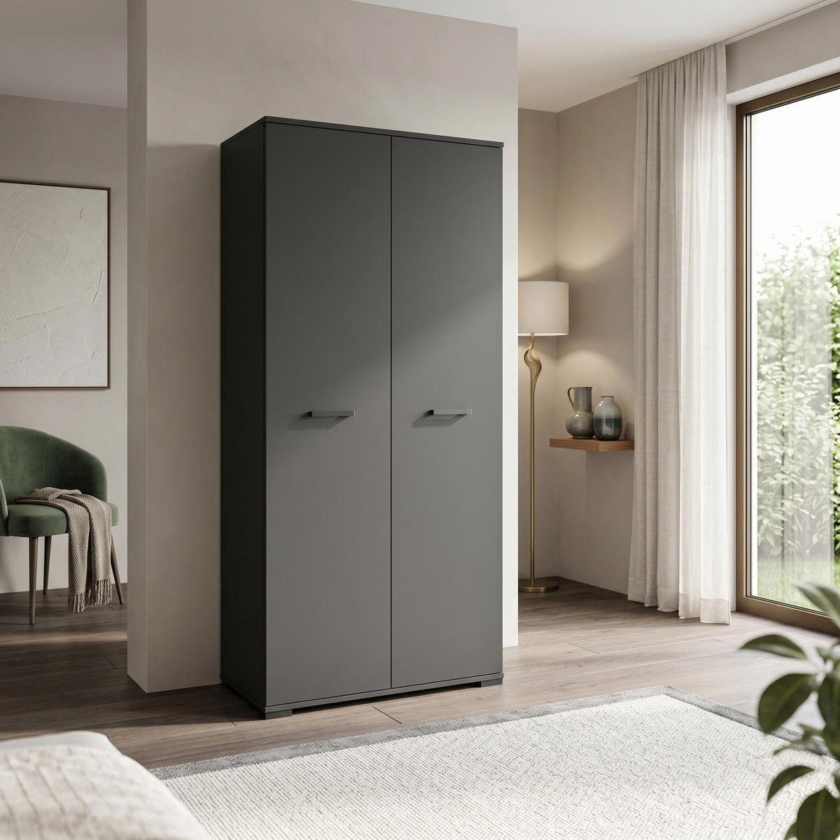 DREHTÜRENSCHRANK ALBANO 90/186/56cm 2-türig Schwarz - Schwarz, Holzwerkstoff (90/186/56cm) - MASSENO