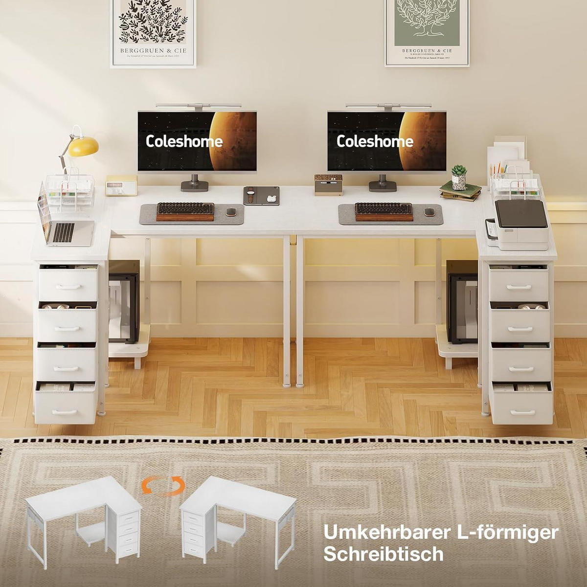 ECKSCHREIBTISCH 100 x 70 cm Weiß mit 4 Schubladen - Weiß, Holzwerkstoff (70/100/75.5cm)