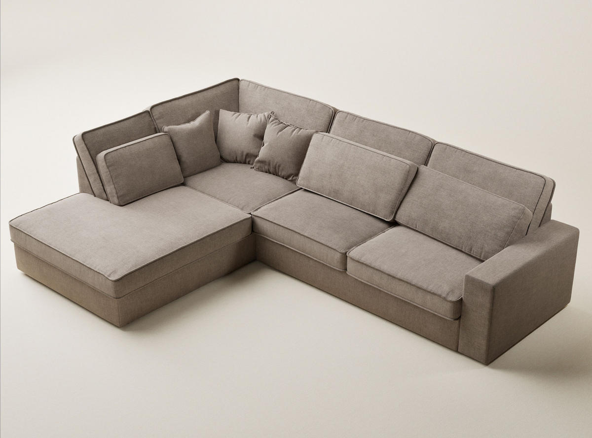 ECKSOFA Kirou Grau braun Chenille-Stoff - Links Seite - Graubraun/Schwarz, Holz/Holzwerkstoff (225/311cm) - Maison de Reve