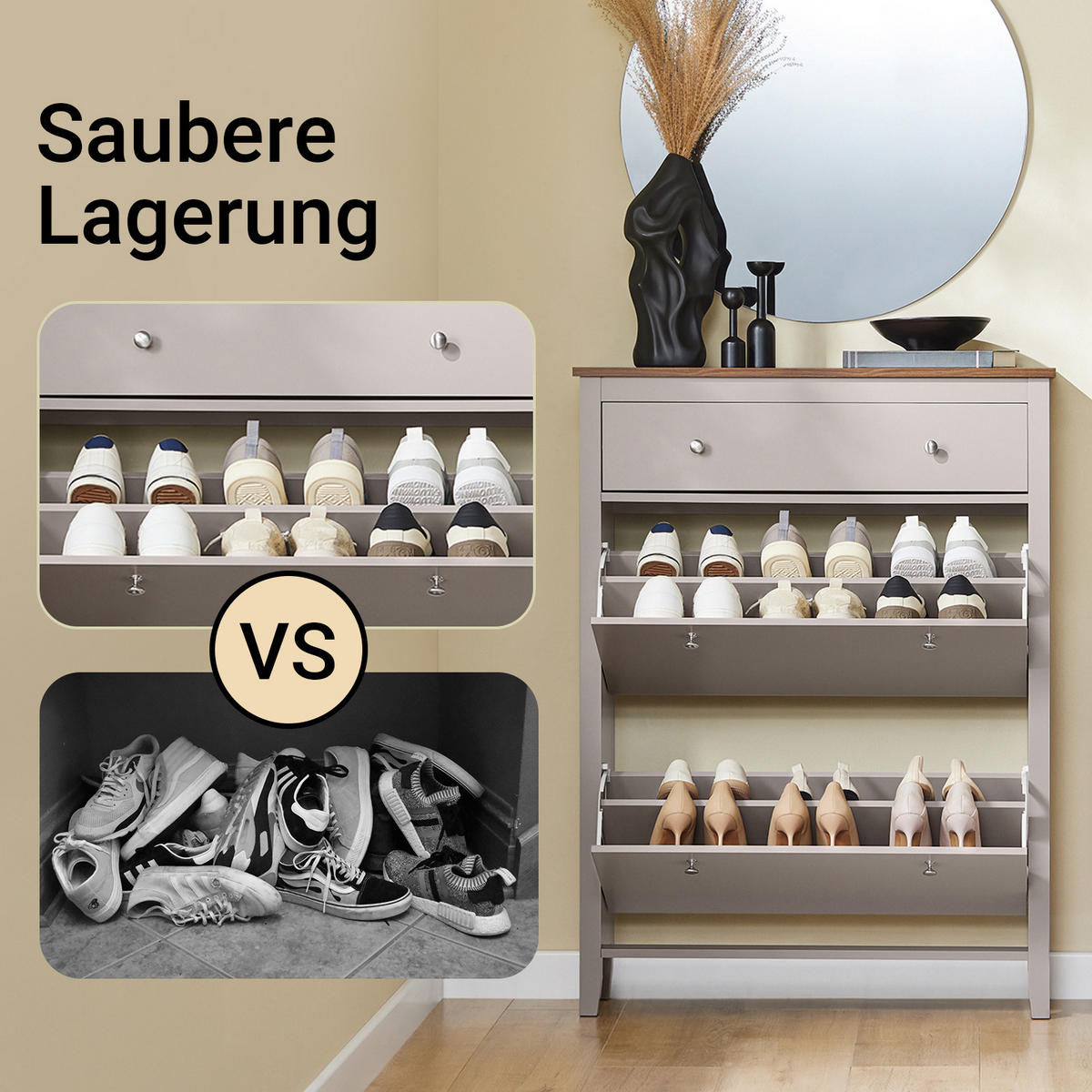 SCHUHSCHRANK Schmal, 80x25x108cm, Hellbraun - Hellbraun, Holzwerkstoff (80/108/25cm) - SoBuy