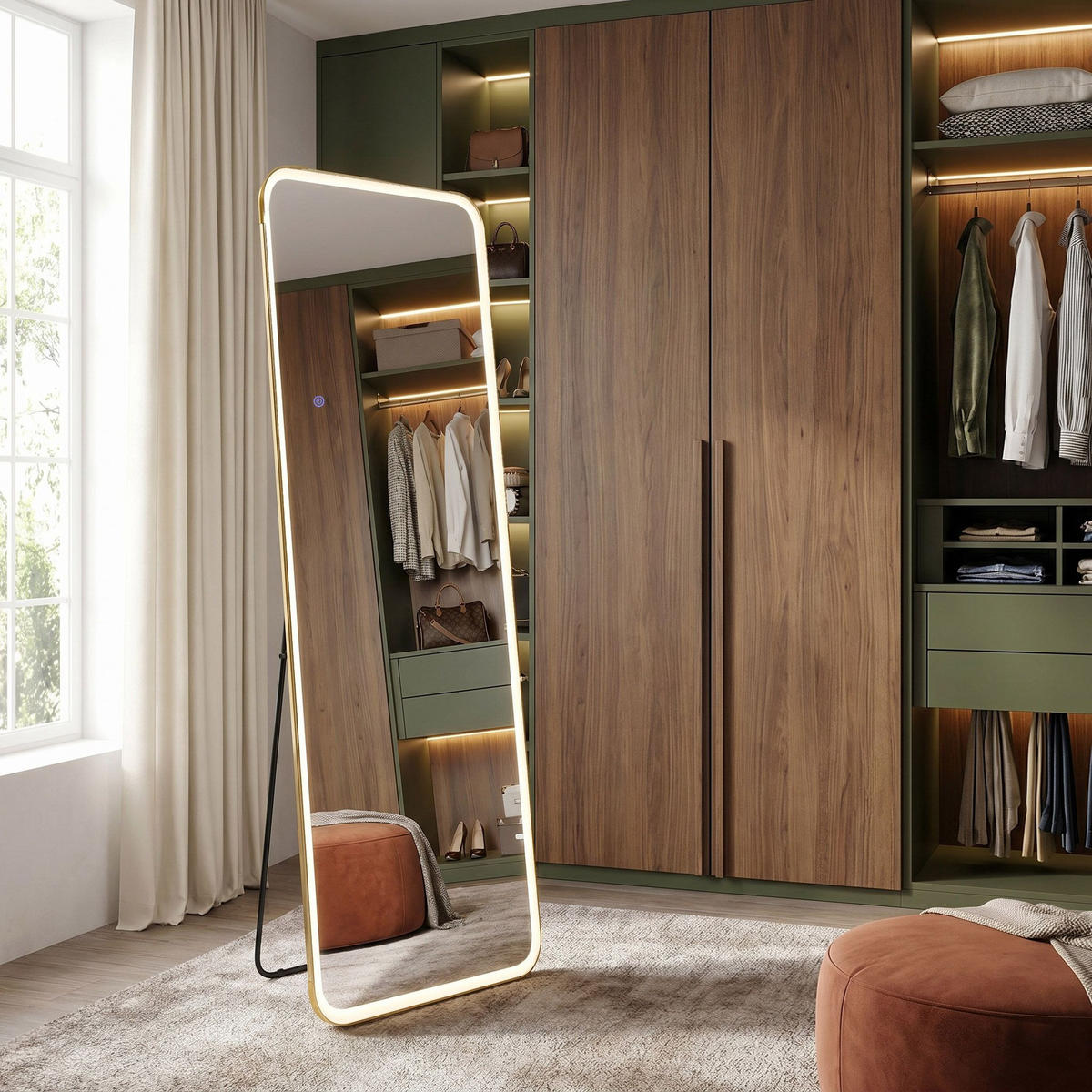 SPIEGEL Rea Led Classico 50x160cm Brush Gold - Goldfarben, Glas (50/160/2cm) - REA