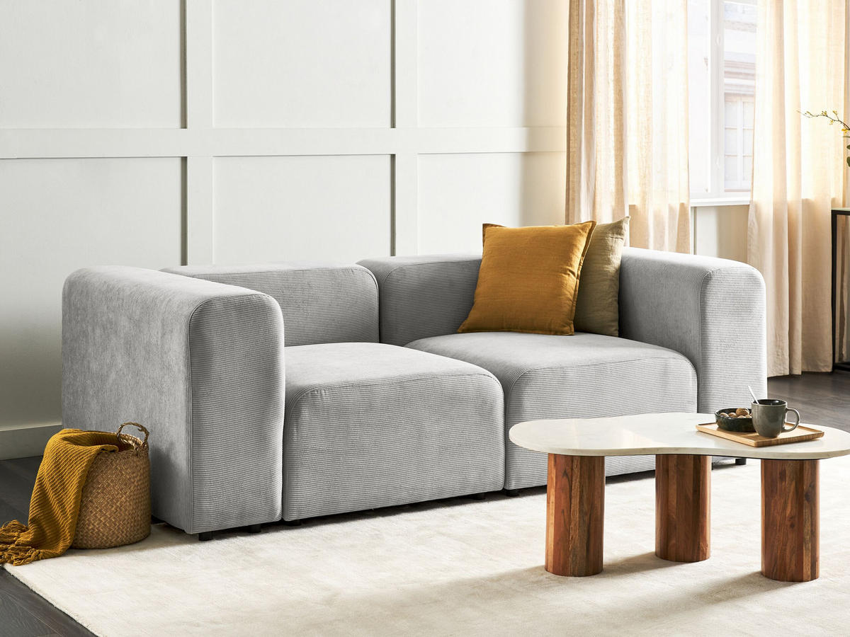 2-SITZER-SOFA Cord grau Falsterbo - Grau, Textil (204/70/105cm) - Beliani