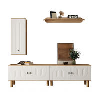 WOHNWAND in Weiß und Naturfarben mit Türen und Wandboard für Wohnzimmer, B170/T40/H50 cm - Weiß/Naturfarben, Holz/Holzwerkstoff (170/100/40cm) - STILVORA