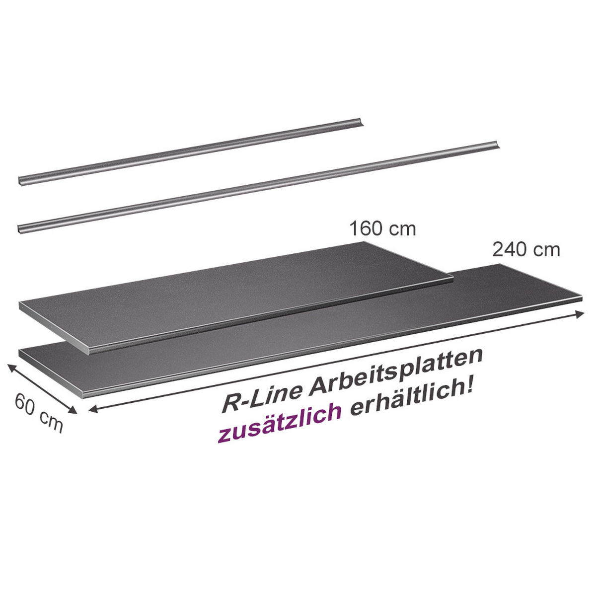 KÜCHENARBEITSPLATTE R-Line, Granit, 160 cm - Anthrazit, Holzwerkstoff (160/2.8/60cm) - Vicco