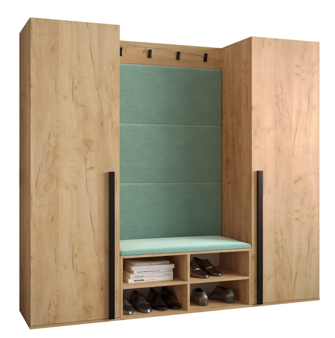 GARDEROBEN-SET 184/184/42 - Eichefarben/Schwarz, Holz/Kunststoff (184/184/42cm) - MÖBEL KRYSPOL