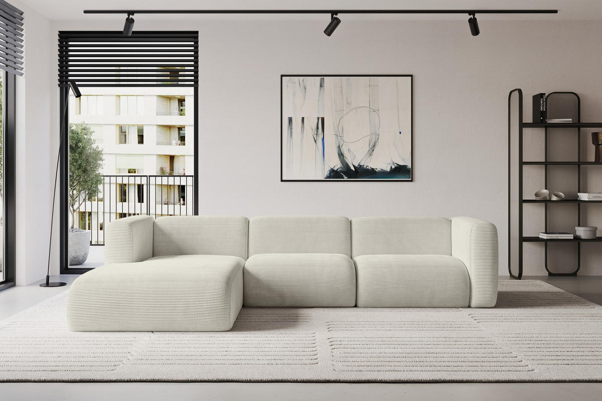 ECKSOFA Ottomane Links MIRA-L2 318x179x89 Creme Cord - Ecru/Creme, Holzwerkstoff/Kunststoff (318/179cm) - ALTDECOR