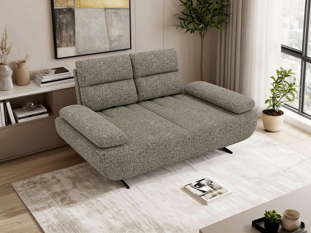 DVOUMÍSTNÁ POHOVKA SORAE - Šedá Strukturovaná látka - šedá/černá, kov/textil (182/94/107cm) - MKS