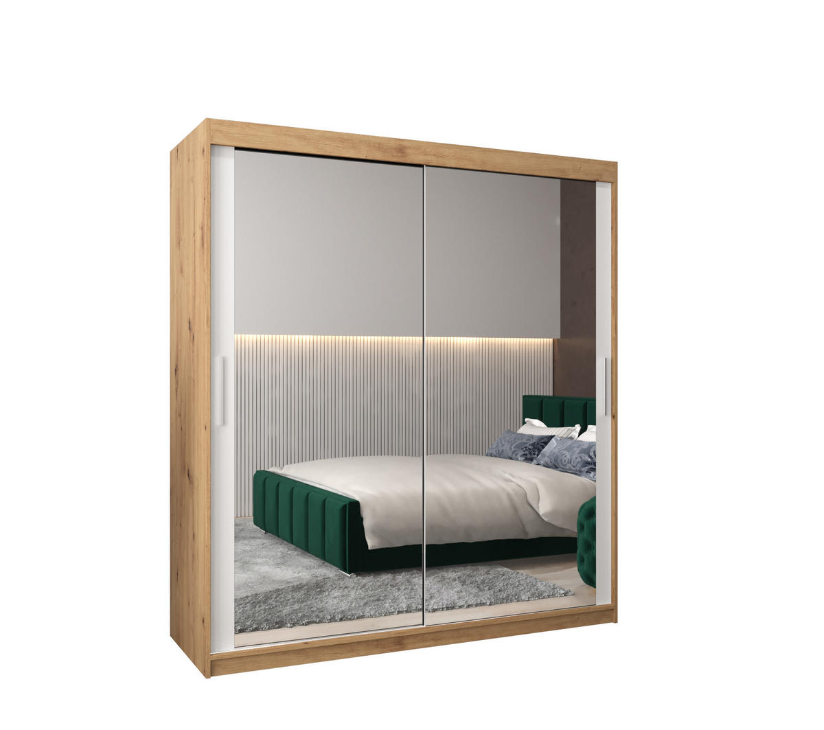 SCHWEBETÜRENSCHRANK 200/180/62 2-türig - Silberfarben/Weiß, Holz/Kunststoff (180/200/62cm) - Abiks Möbel