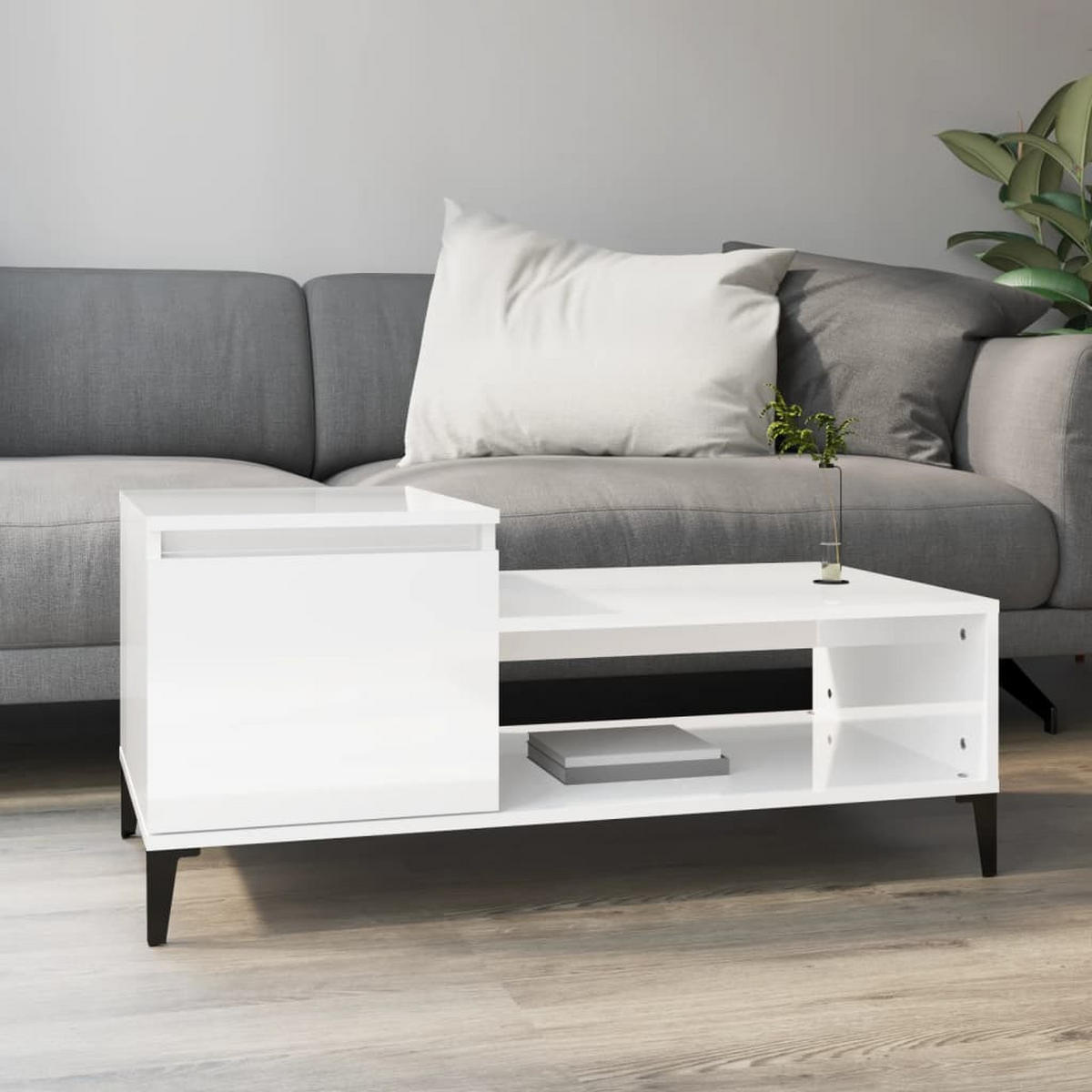 COUCHTISCH Hochglanz-Weiß 100x50x45 cm Holzwerkstoff - Weiß, Holzwerkstoff (50/100/45cm) - furnicato