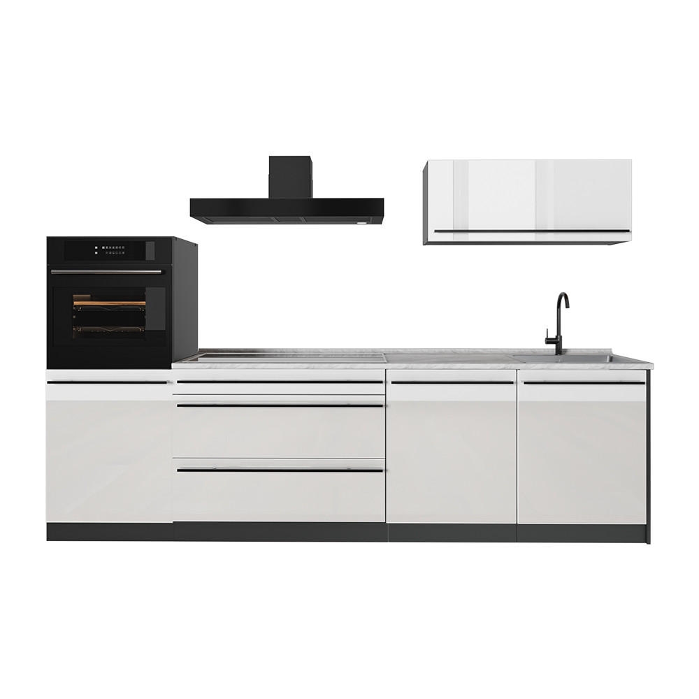 KUCHYNKA R-Line, Biely vysoký lesk/antracitová, 280 cm Marmori työtaso - biela s vysokým leskom/antracitová, kompozitné drevo (280/143/60cm) - Vicco