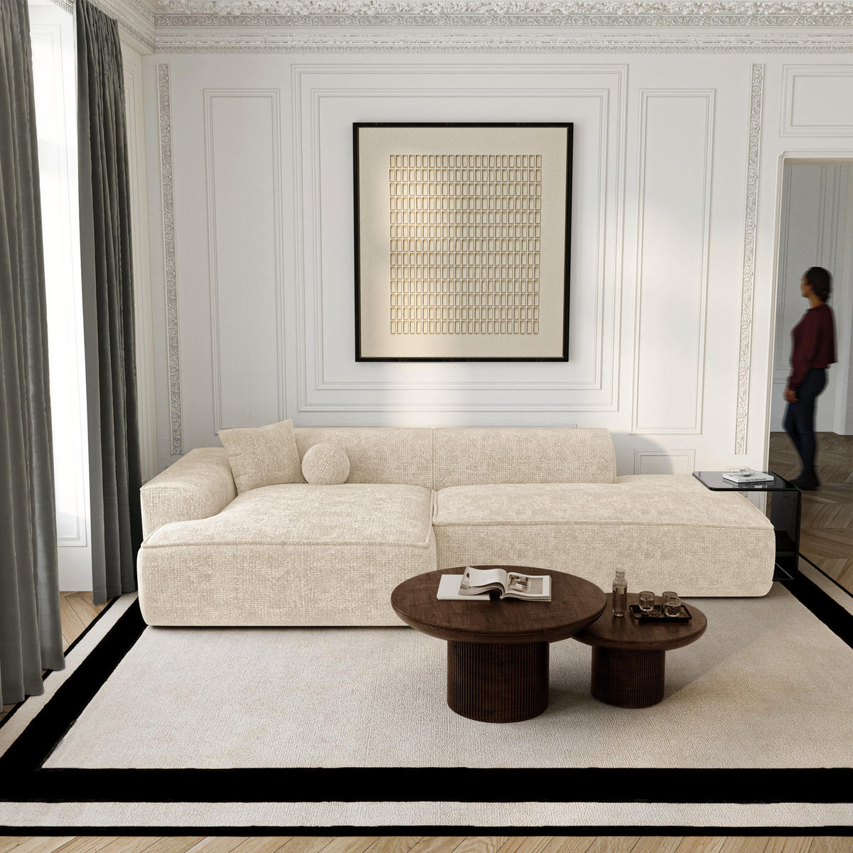 ECKSOFA (links) HANA Strickvelours Creme 260cm - Creme, Textil (260/155cm) - Premium Interiors