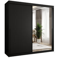 SCHIEBETÜRENSCHRANK mit Spiegel 200 cm Breite, schwarz, mit schwarzem Griff - Schwarz, Holzwerkstoff (250/200/62cm) - Home Collective