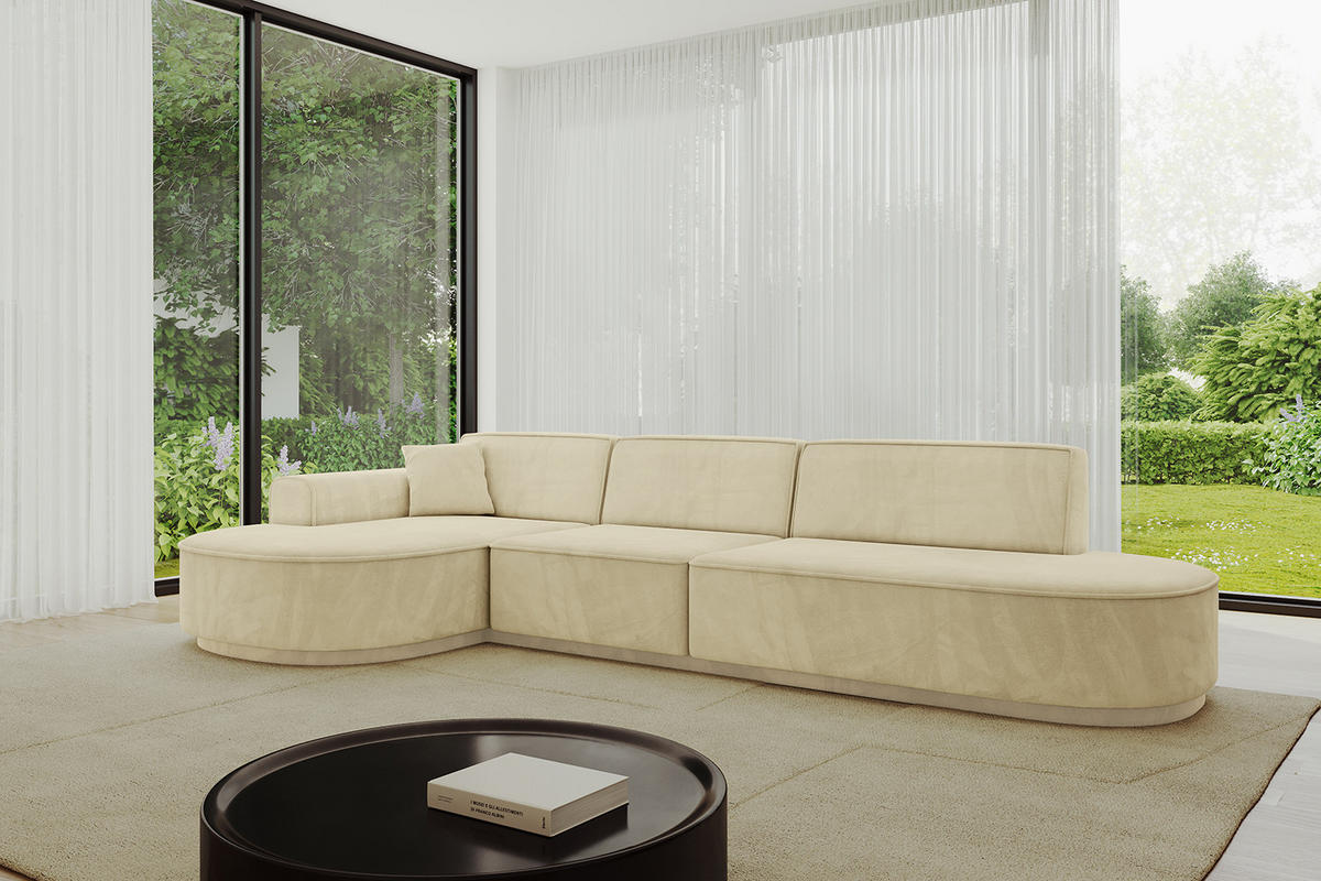 ECKSOFA Ottomane Links MARI-L2-v3 - 328x171x83 cm Beige Velours - Beige/Schwarz, Holzwerkstoff/Kunststoff (328/171cm) - ALTDECOR