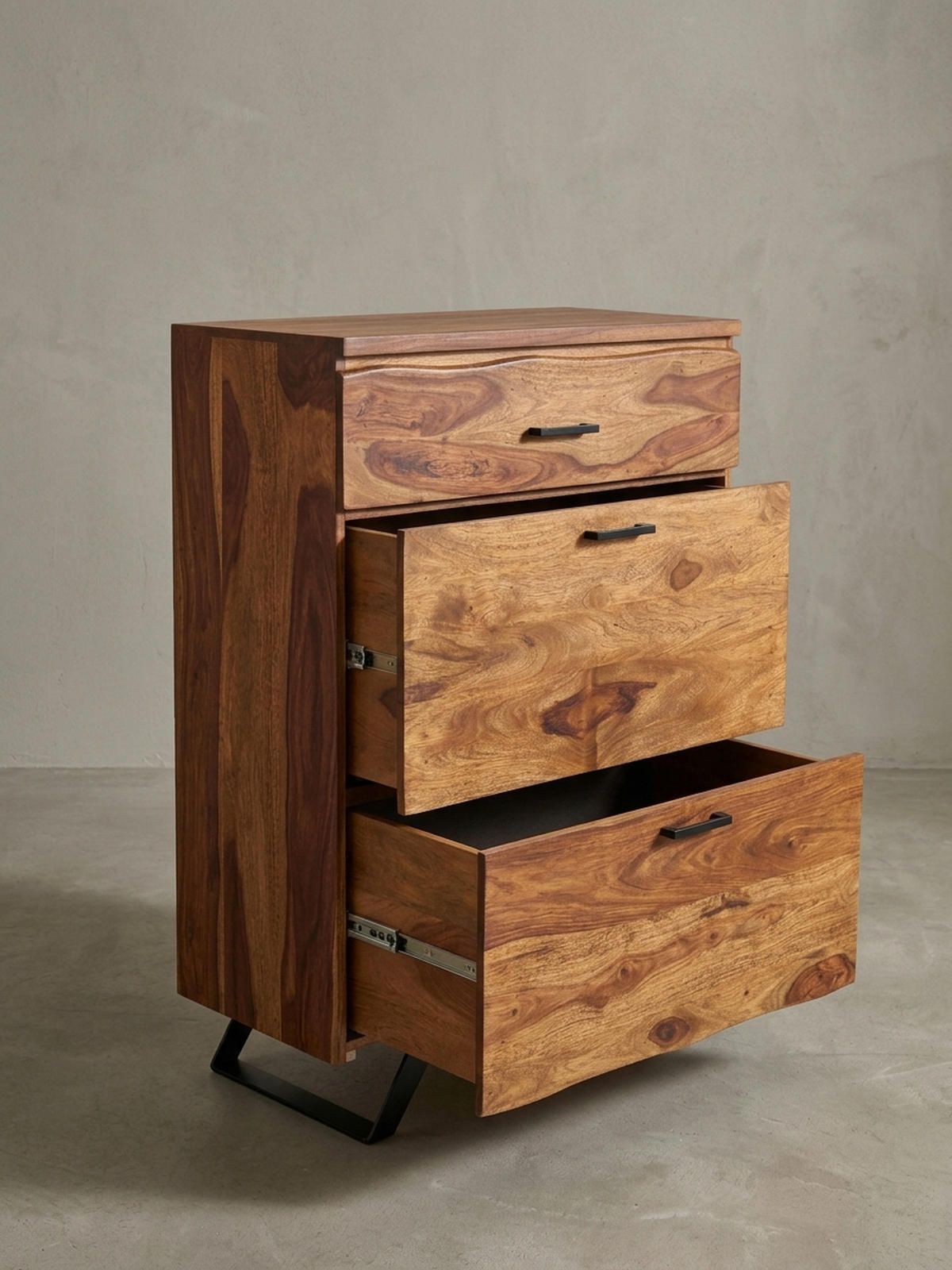 KOMMODE – Massivholz, 80x120x41,5 cm, Metallgestell, 3 Schubladen - Schwarz/Braun, Holz/Metall (80/120/42cm) - KADIMA DESIGN