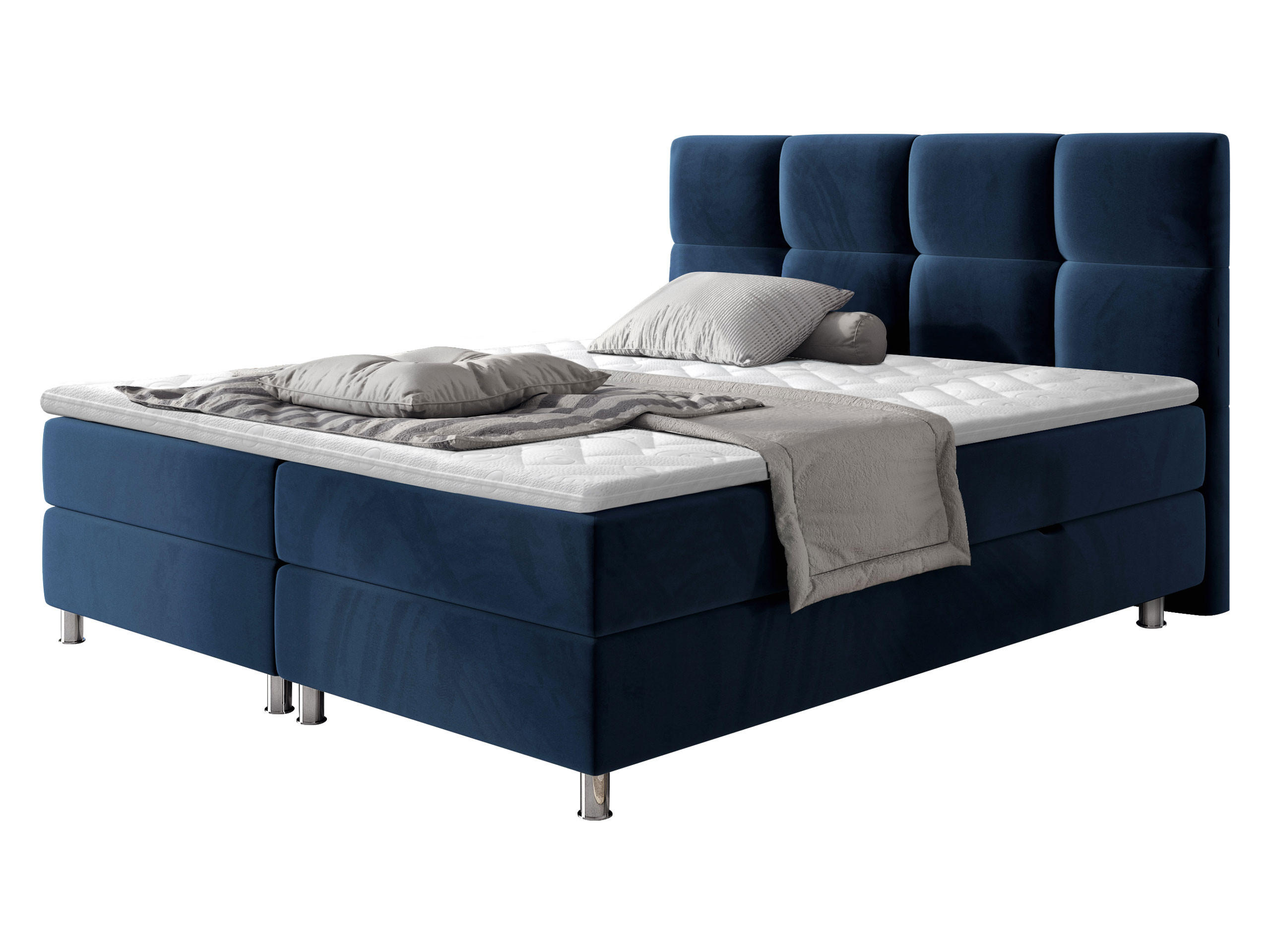 BOXBETT Dave - Chromfarben/Dunkelblau, Holz/Textil (180/200cm) - MIRJAN24