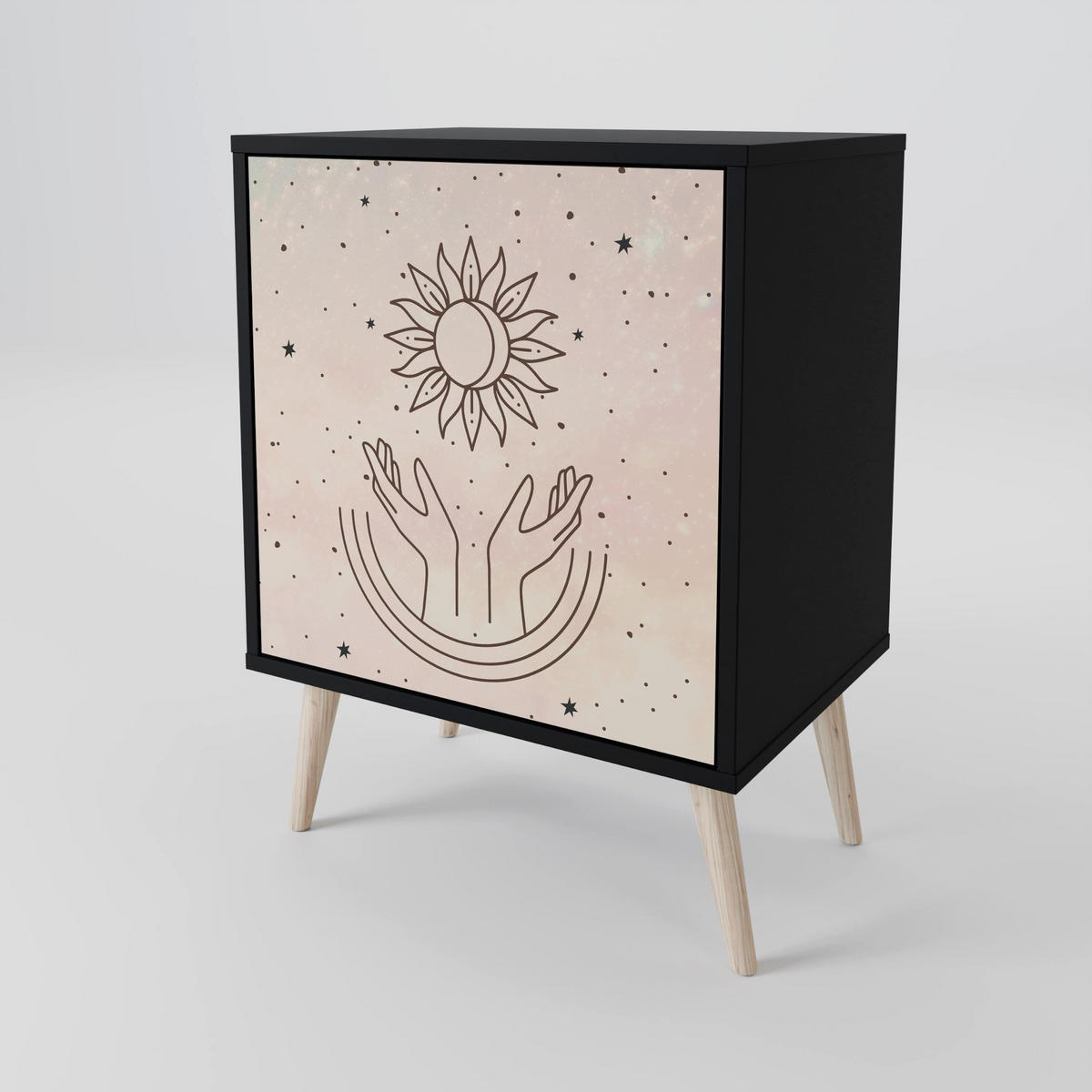 SIDEBOARD DELICATE BEAUTY, Schwarz, 57,5x42x72,5 cm, Schwarze Metallfüße - Multicolor/Schwarz, Holzwerkstoff/Metall (57.5/72.5/42cm) - SpaceRebels