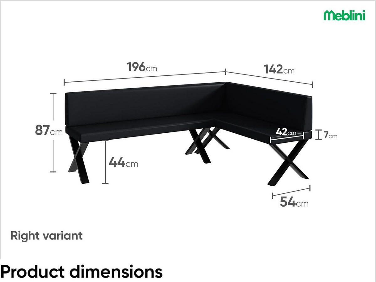 ECKBANK TONI_X - Schwarz, Leder (142/196cm) - Meblini