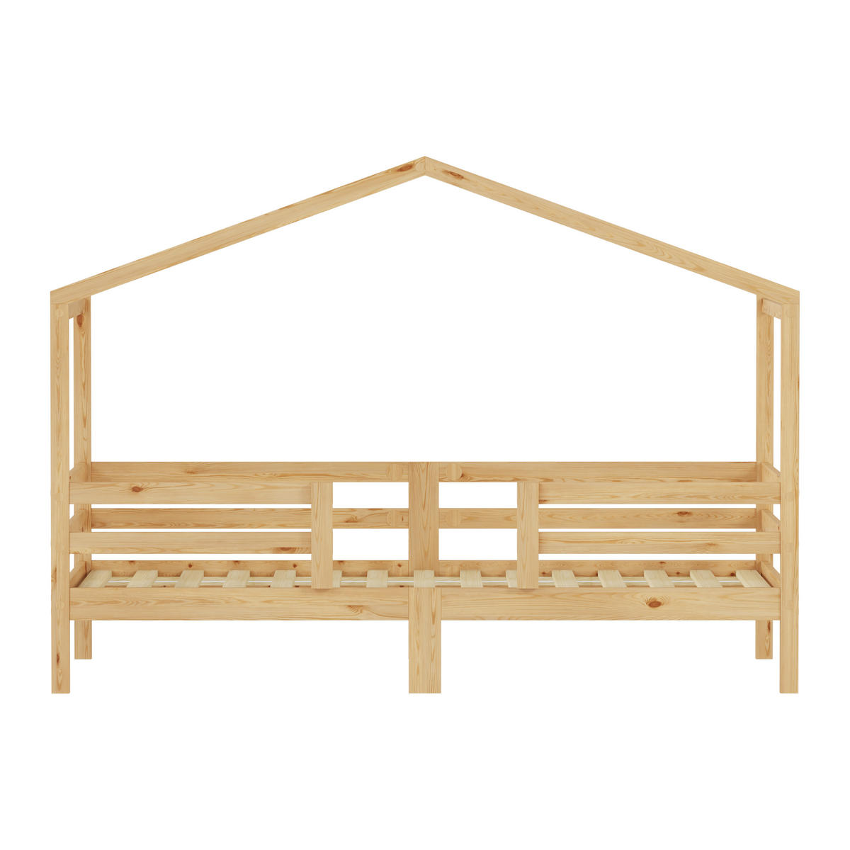 HAUSBETT 90/200 cm mit Rausfallschutz, DE-41909, in Naturholz - Naturfarben, Holzwerkstoff (90/200cm) - ComfortXL