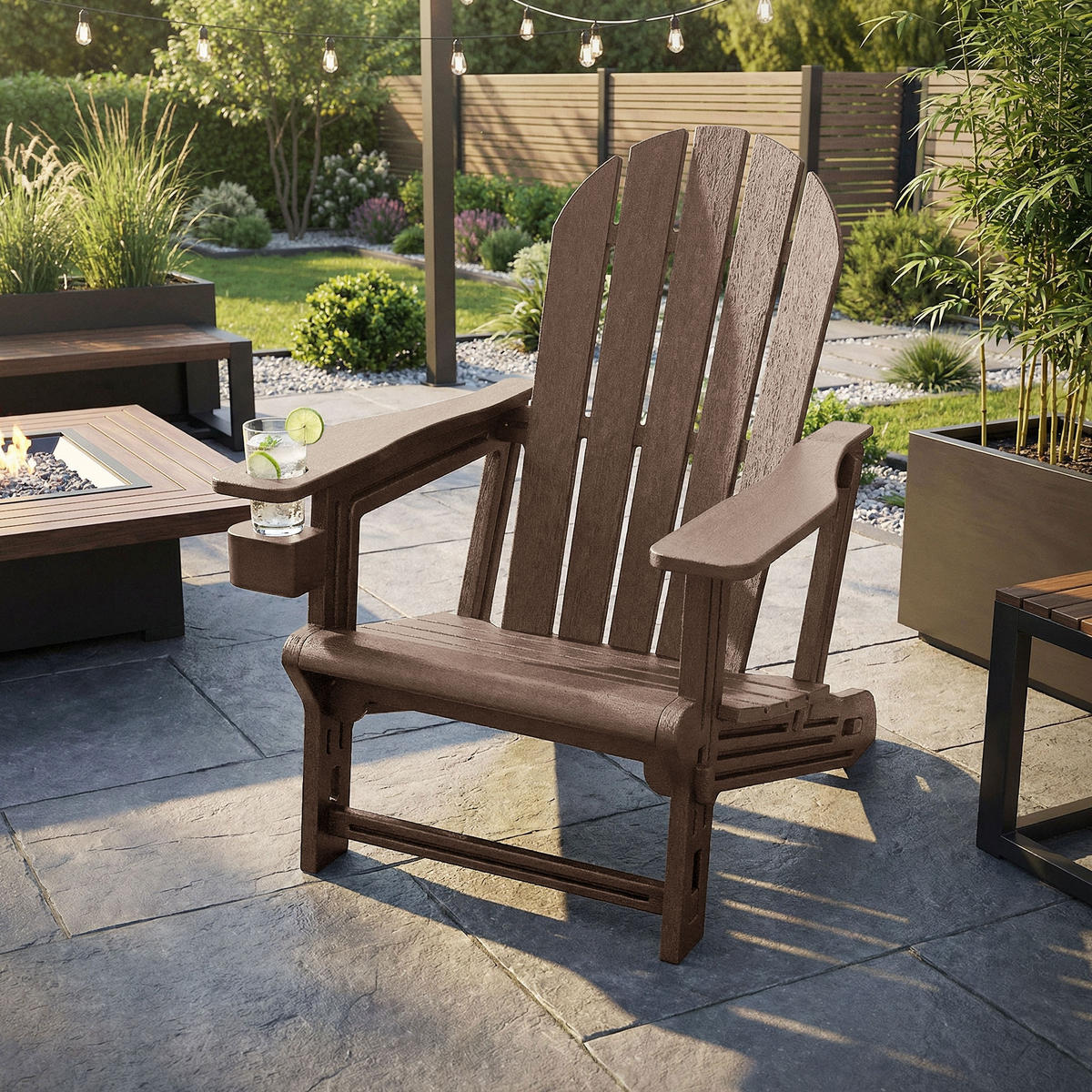 ADIRONDACK LEŽÁK s držákem na nápoje, hnědý, z plastu - hnědá, plast (54.5/91/76cm) - ML-DESIGN