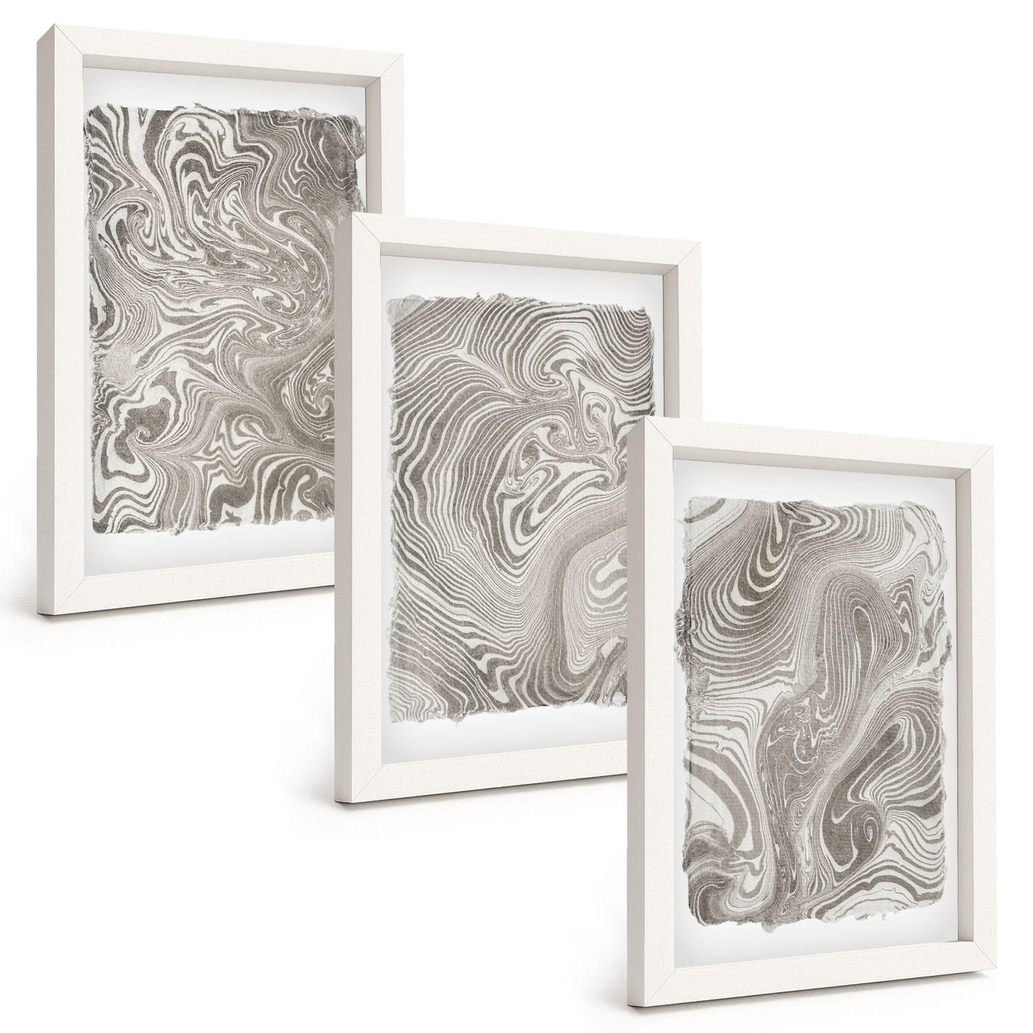 BILDER SET 3er Set - 20x30 cm Weißer Rahmen - Moderne Formen Malerei - Weiß, Kunststoff (20/30cm) - TULUP