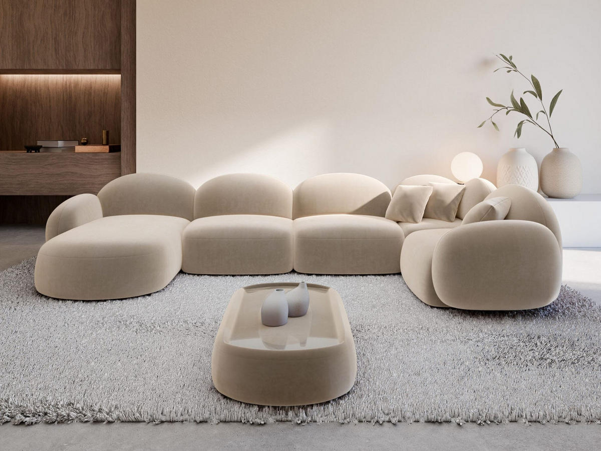 WOHNLANDSCHAFT Mirello U-Form Creme Samtstoff - Creme, Kunststoff (333/77/193cm)