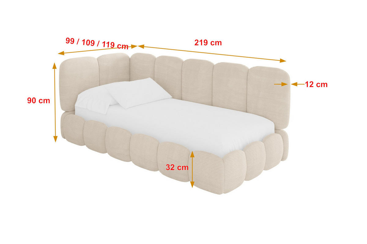 EINZELLBETT Jugendbett mit Bettkasten, Rechts - AVRY 100x200 Beige - Kaschmir/Beige, Holzwerkstoff/Textil (100/200cm) - ALTDECOR