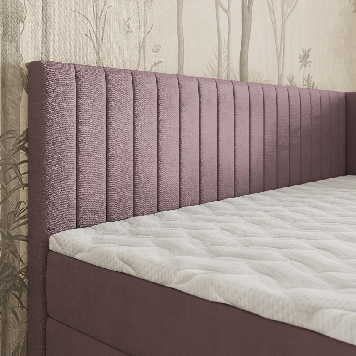 BOXBETT ARIS 80x200 cm mit Matratze und Topper, H2+H3 - Rosa - Rosa, Holz (80/200cm) - MASSENO