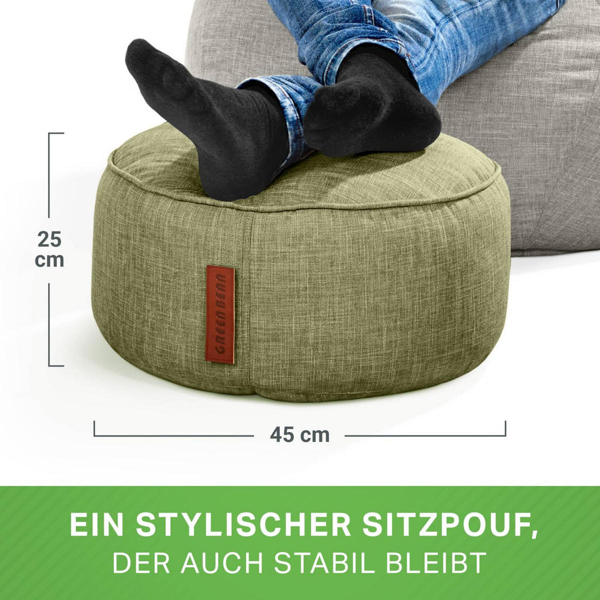 SITZSACK-HOCKER "Home Linen" 45x25cm - Grün, Textil (45/25/45cm) - Green Bean