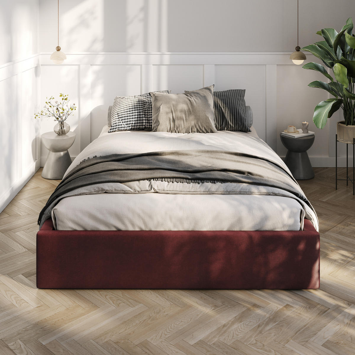 POLSTERBETT 140x200cm Bett mit Stauraum Lattenrost Weinrot - Weinrot, Holz/Holzwerkstoff (140/200cm) - Muralo