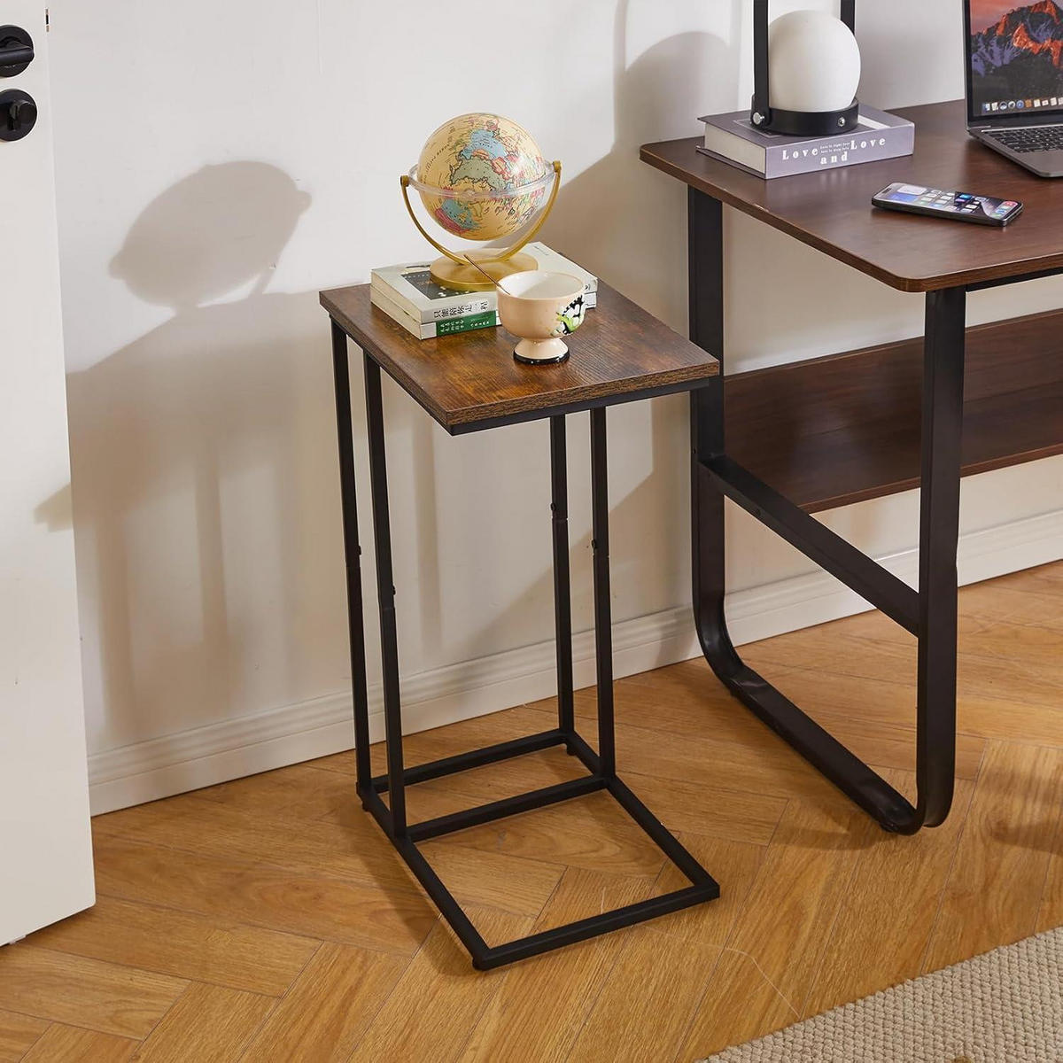 BEISTELLTISCH C-Form Rustikal Braun/Schwarz - Multicolor, Metall (40/30/63cm)