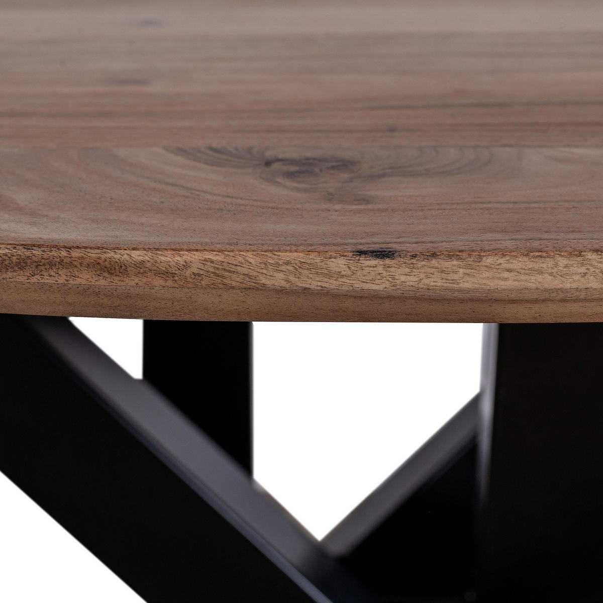 ESSTISCH - Akazie massiv / Eisen - Akazie Braun / Schwarz - Schwarz/Akaziefarben, Holz/Metall (130/130/76cm) - home24