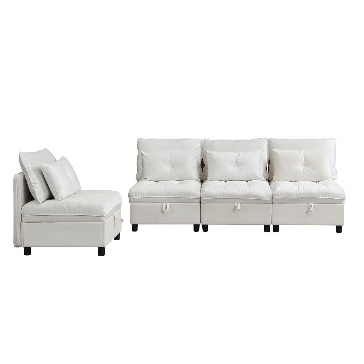 SOFA 4-Sitzer modulare Kombination mit Schlaffunktion Chenille Beige - Beige, Kunststoff (274/87/76cm) - OKWISH