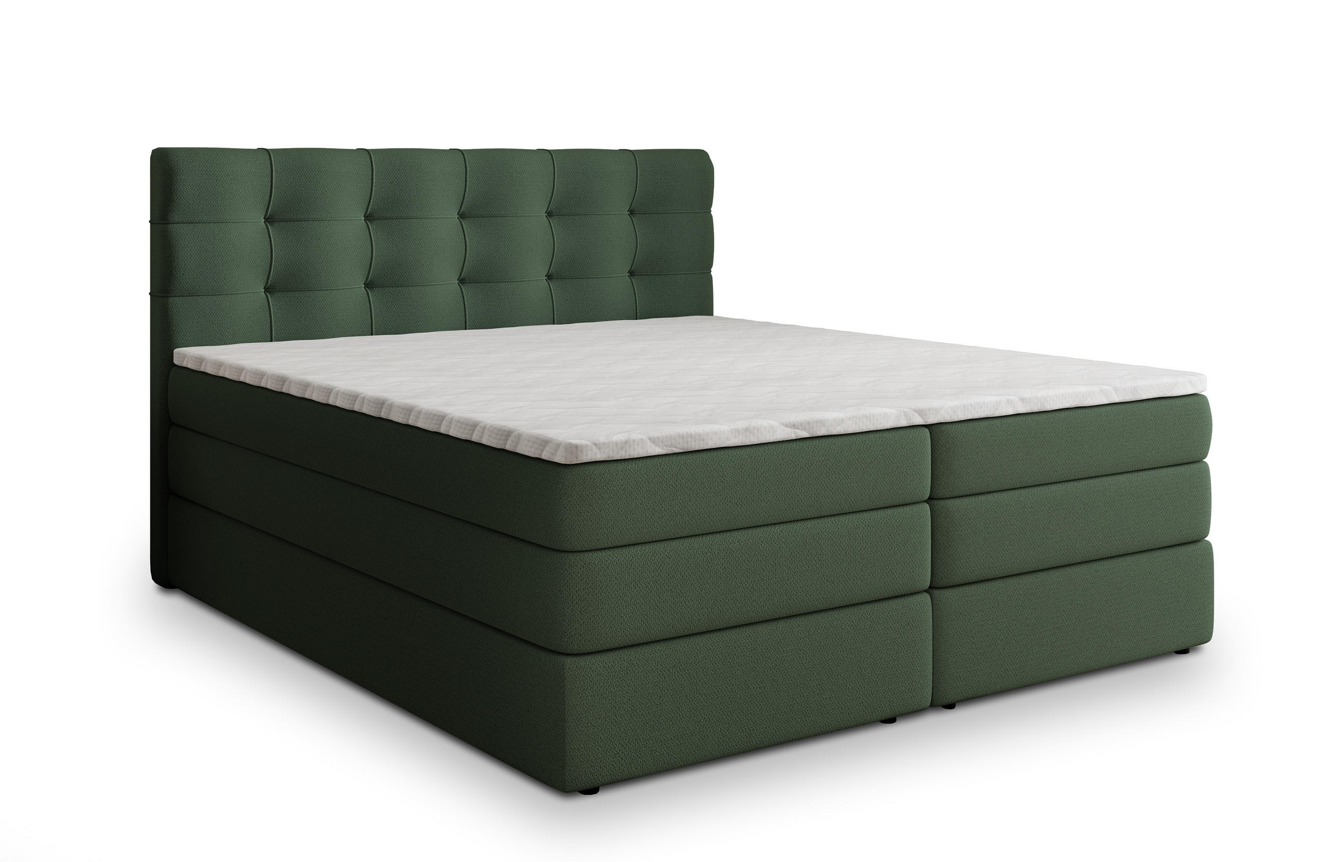 BOXSPRINGBETT AREZI 180x200 cm mit Matratze und Topper - Grün - Grün, Holz (180/200cm) - MASSENO