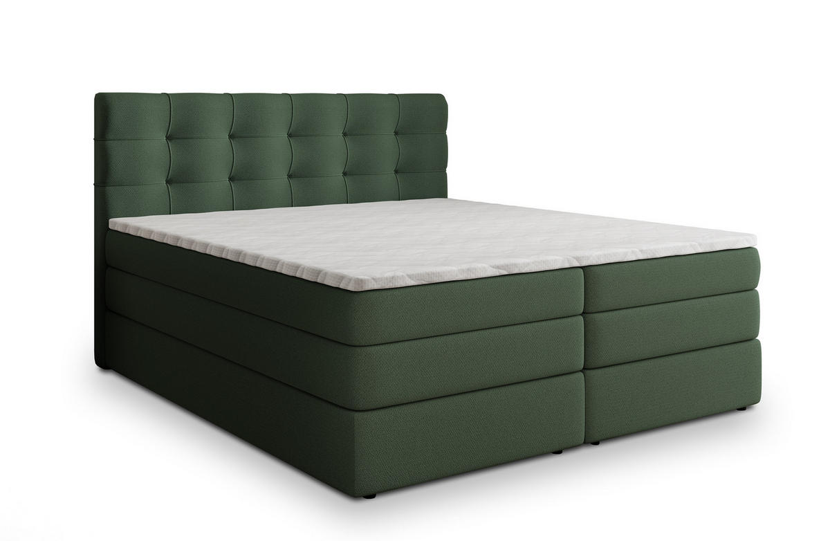 BOXSPRINGBETT AREZI 180x200 cm mit Matratze und Topper - Grün - Grün, Holz (180/200cm) - MASSENO