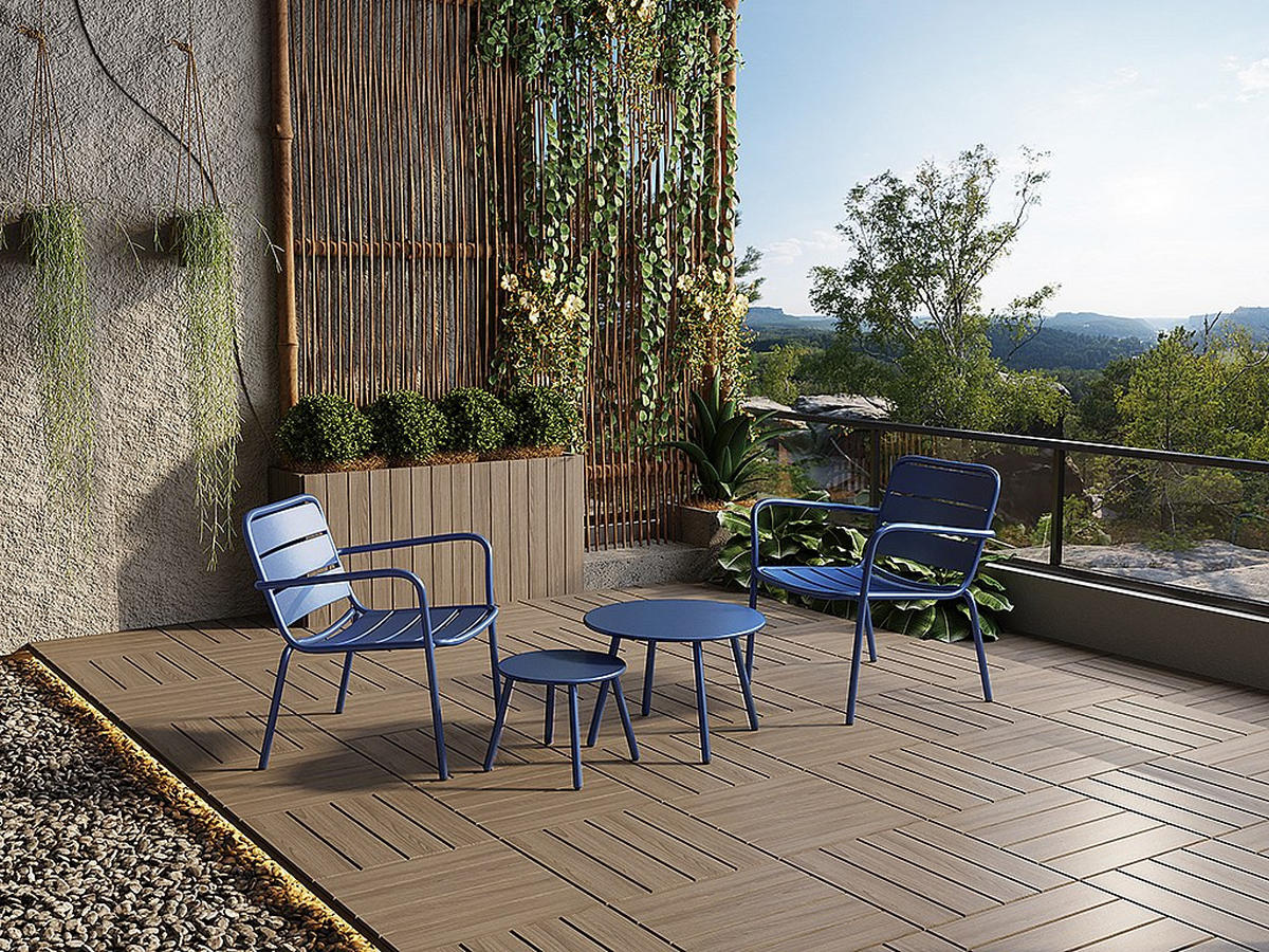 2ER-SET Garten-Beistelltische - Metall - Dunkelblau - MIRMANDE von MYLIA - Blau, Metall (60/60/34cm) - Vente-Unique