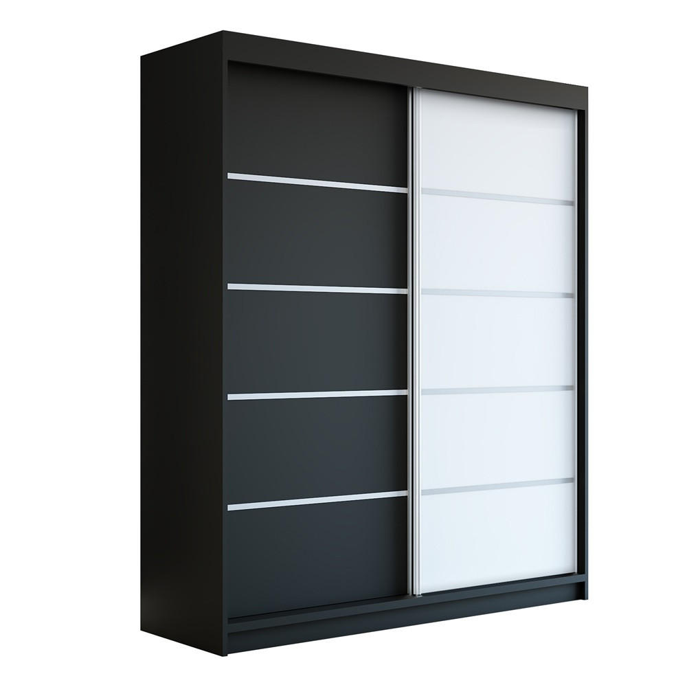 SCHWEBETÜRENSCHRANK 180 CM TREND Farbe: Schwarz , schwarz , weiß - Schwarz/Weiß, Holzwerkstoff (180/215/59.5cm) - A&J MöbelLand