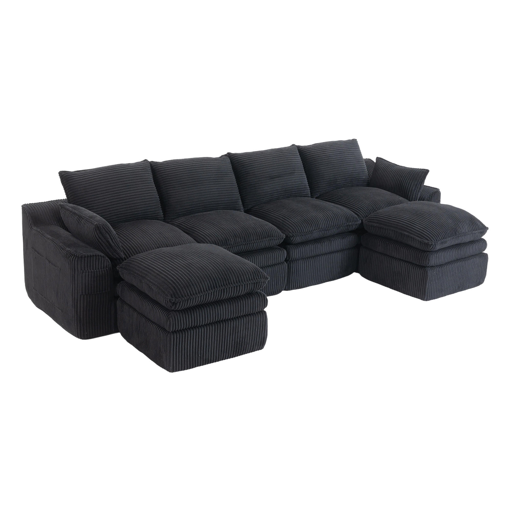WOHNLANDSCHAFT DE-33775 modular 4-Sitzer mit 2 Hockern Schwarz - Schwarz, Metall (335/85/167cm) - ComfortXL
