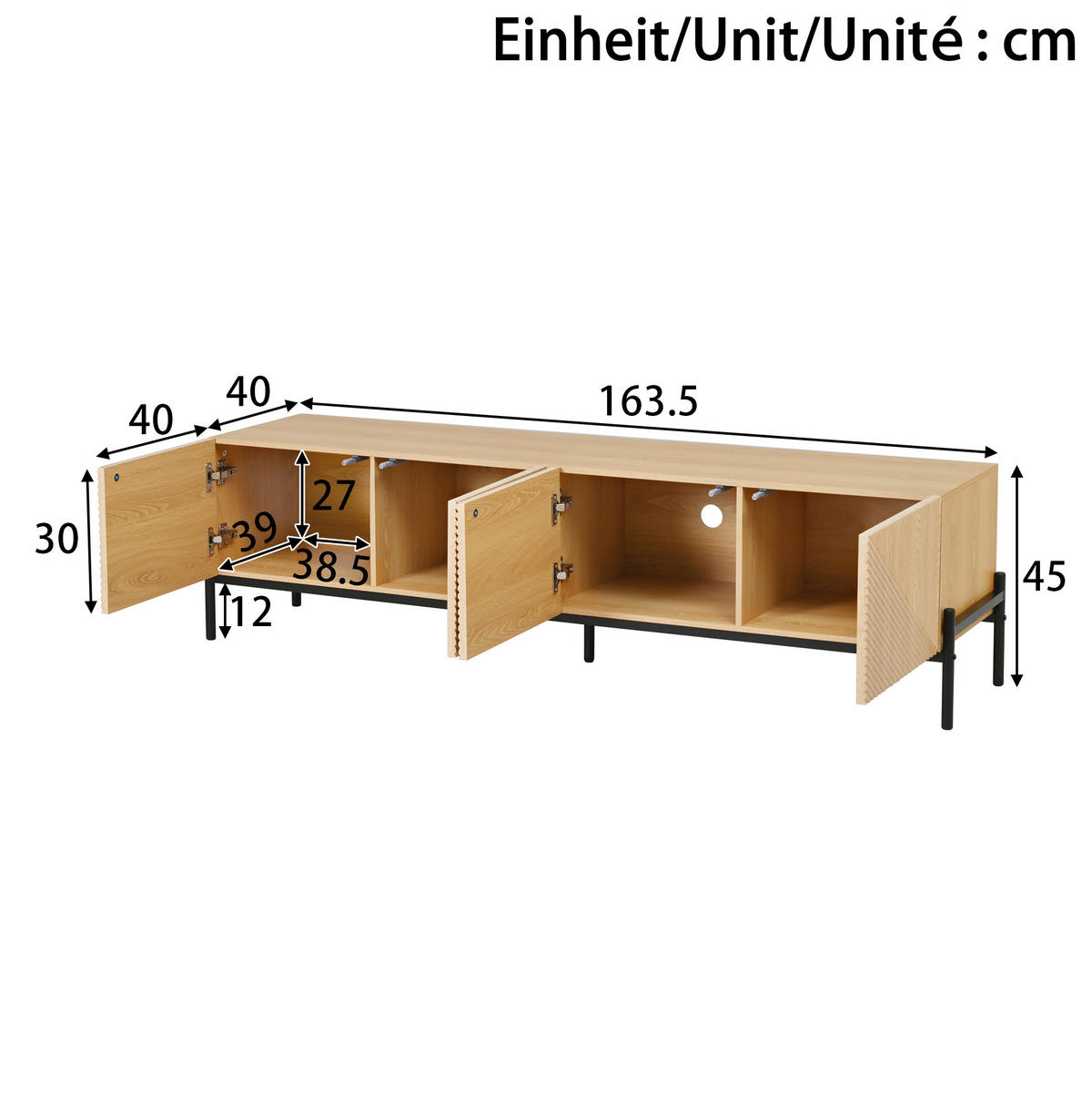 LOWBOARD 163.5/40/45 cm Natur aus MDF mit 4 Türen - Hellbraun, Holzwerkstoff (40/45/163.5cm) - OKMYHOME